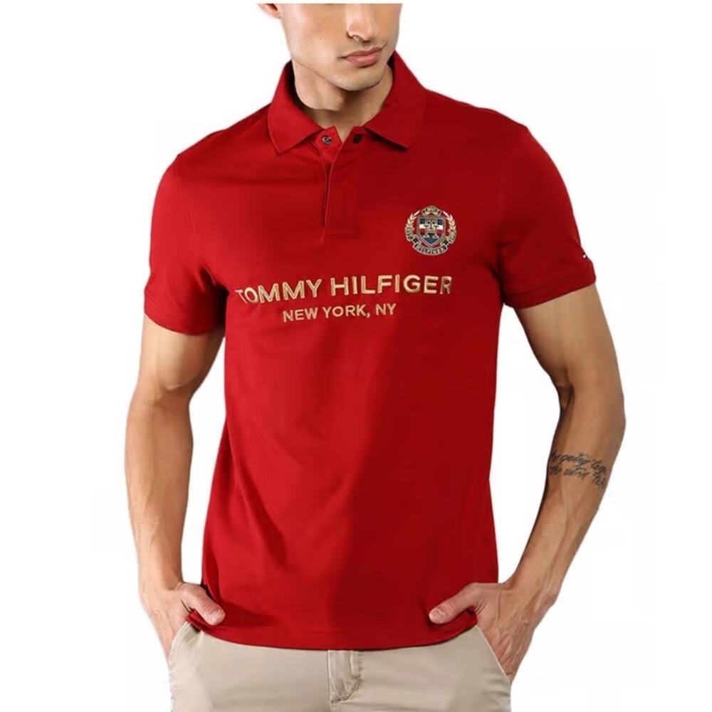 NWT Tommy Hilfiger Mens Med Slim Fit New York Embroidered Logo Badge Polo Shirt